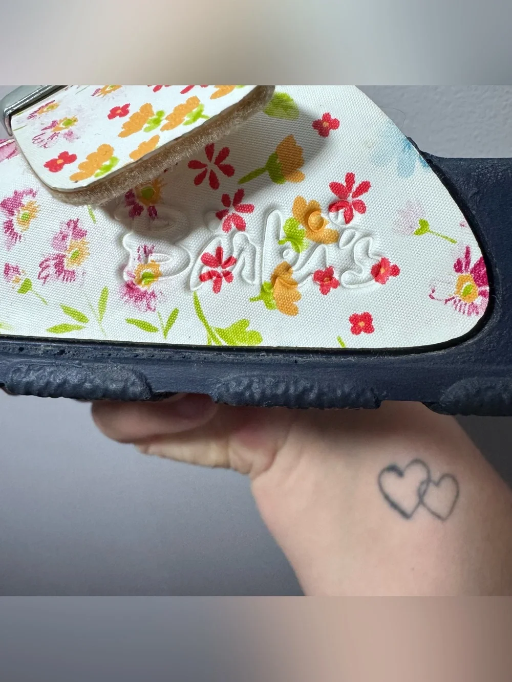 Birki’s Floral Double Strap Sandals White Pink Blue Comfort Slides 36
